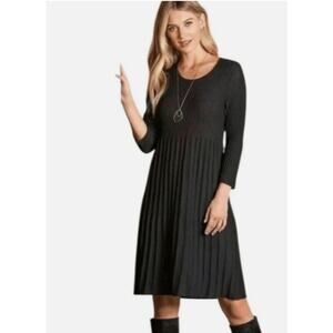 EILEEN FISHER Washable Italian Wool Rib Release Pleat Sweater Dress Small Black